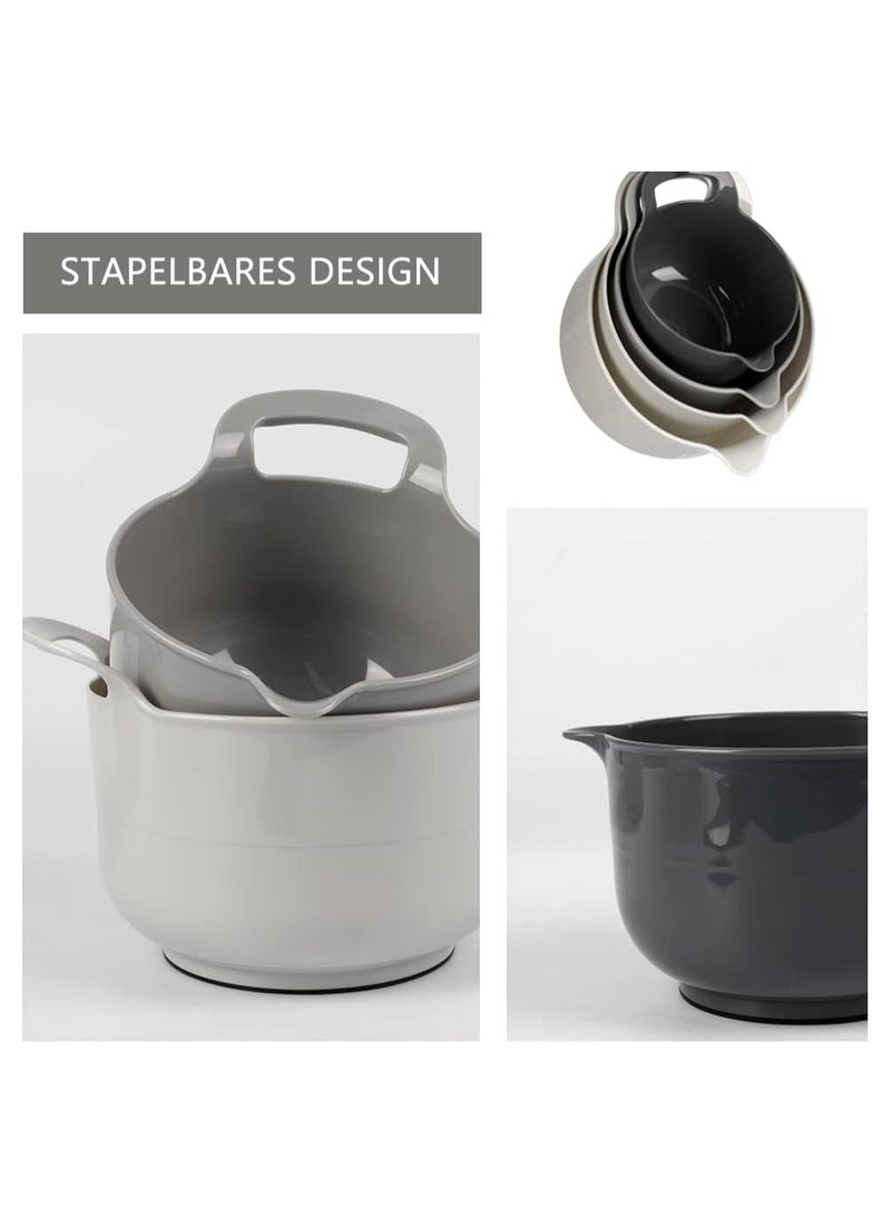 Mixing Bowl Set Plastic Salad Bowl Mixing Bowl Set Non-Slip with Handle Stackable Serving Bowls for Kitchen 4 Pieces (Grey) - Image 3